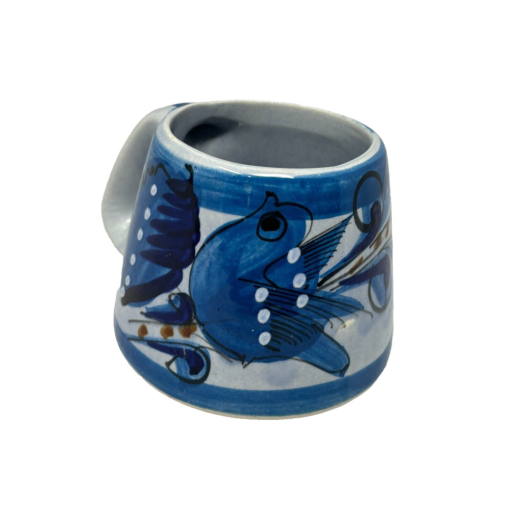 Ken Edwards Tonala Blue Bird Mug Mexican Pottery‎ Slanted Handle Coffee Tea